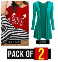 Pack OF 2 Red Night Dress + Green Shrug	 Price in Pakistan