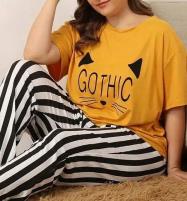 Gothic Night Dress Printed T-shirts With Striped Trouser Price in Pakistan
