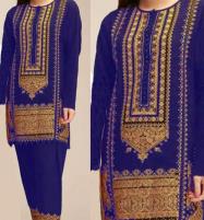 Stitched Linen Embroidered Suits Navy Blue 2 Pec Dress For Girls (LN-327) Price in Pakistan
