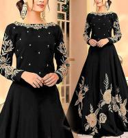 Stitched Embroidered China Silk Black Maxi Dress (CHI-692) Price in Pakistan
