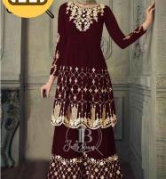 Sitched 2 PCS Heavy Embroidered Linen Boski Suit (Full Embroidered Shirt & Garara) (LN-209) Price in Pakistan