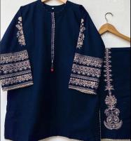 Stitched Silk Embroidered Dress With Embroidered Trouser 2 Pcs (RM-91) Price in Pakistan