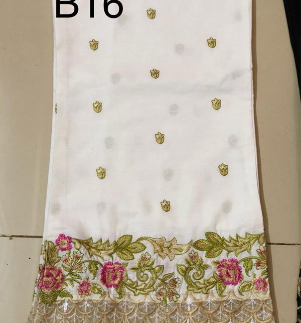 Stitched Embroidered White Cotton Trouser For Women (Stitched Trouser) Price in Pakistan