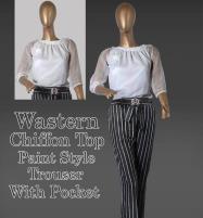 Western Style Dresses Chiffon Shirt Printed Trouser with Linen Belt (RM-42) Price in Pakistan