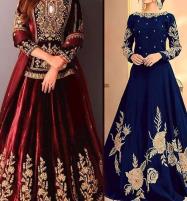 PACK OF 2 Stitched Silk Blue Shark Maxi  & Stitched Silk Maroon Choli Lehenga Dress (Deal-67) Price in Pakistan