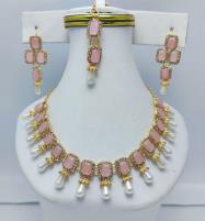 Zircon & Pearls Necklace Set With Earring Matha Patti  (ZV:14822) Price in Pakistan