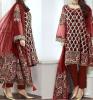 Embroidered Maroon Chiffon Suit with Net Dupatta (CHI-289) (Unstitched)
