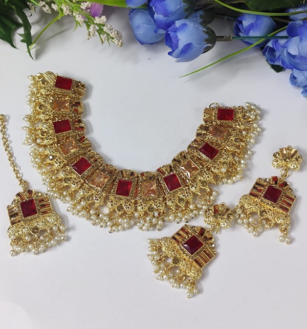 Beautiful Choker Jewellery Necklace Set With Earring & Matha Patti (PS-481)