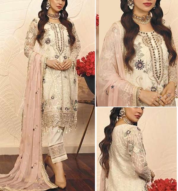 Embroidered Sami Pure Chiffon Party Wear Dress For Girls Unstitched 3 Piece - Luxury Collection 2022 (UnStitched) (CHI-763)