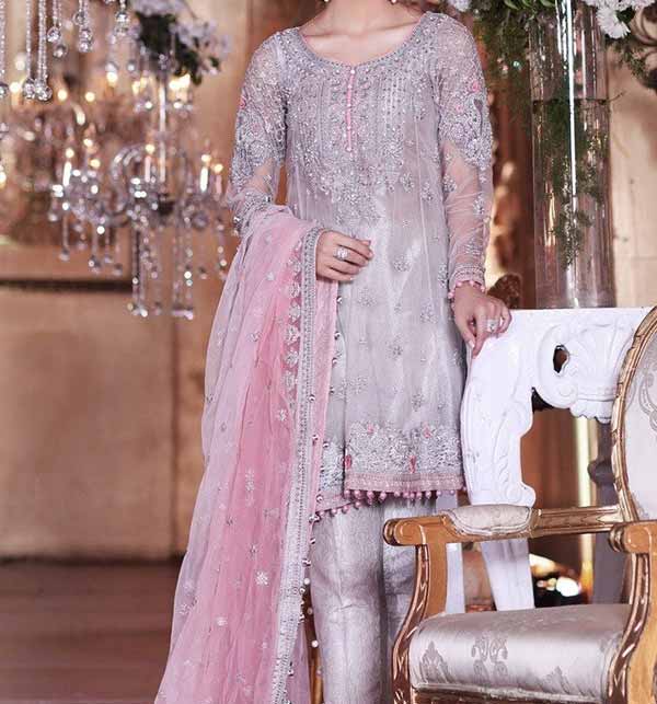Embroidered Net Party Wear Dress with Jamawar Trouser  (CHI-50)