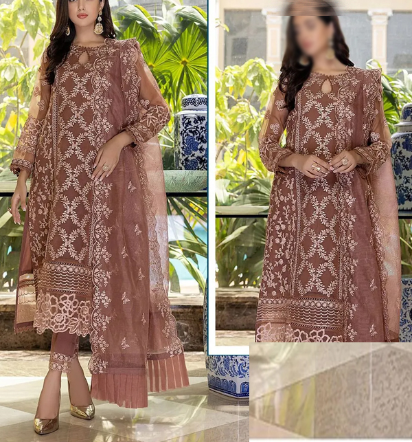 Fancy Organza Full Heavy Embroidered Party Wear Dress Organza Embroidery Dupatta  (Unstitched) (CHI-714)