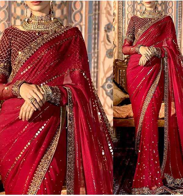Handwork Heavy Embroidered Chiffon Saree with Inner (CHI-459)