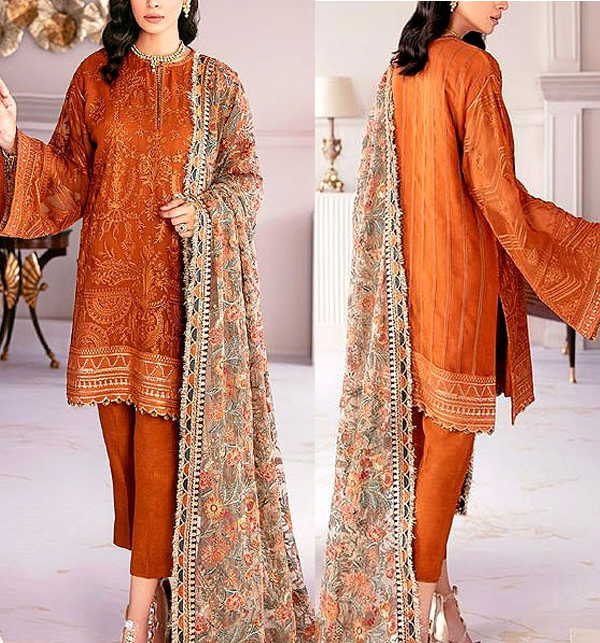 Hit Design Organza Full Heavy Embroidered Party Wear Dress With Full Heavy Embroidery Dupatta (Unstitched) (CHI-584)