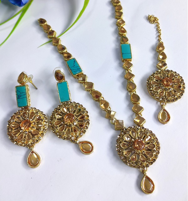 Turkish Jewelry Necklace Set With Earring & Matha Patti  (PS-533)