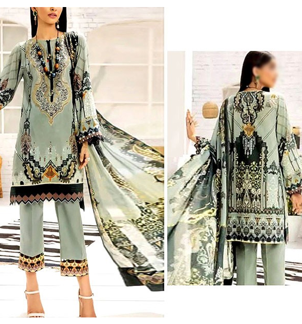 Winter Linen Embroidered Dress with Wool Shawl Dupatta (Unstitched) (LN-329)