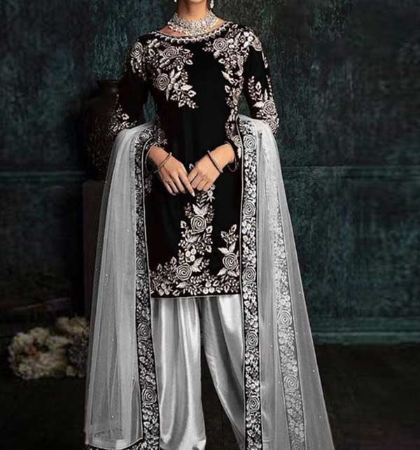 SILK Latest Embroidered Black Party Wear Dress 2022 (Unstitched) (CHI-563)