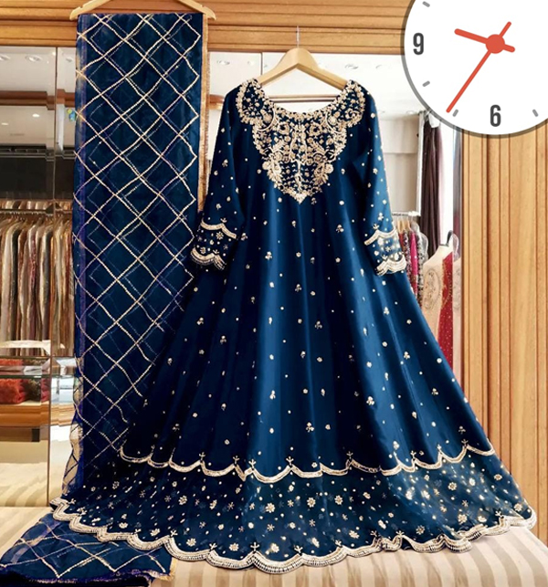 Stitched 3-Piece Embroidered Silk Dress with Embroidered Organza Dupatta (RM-30)